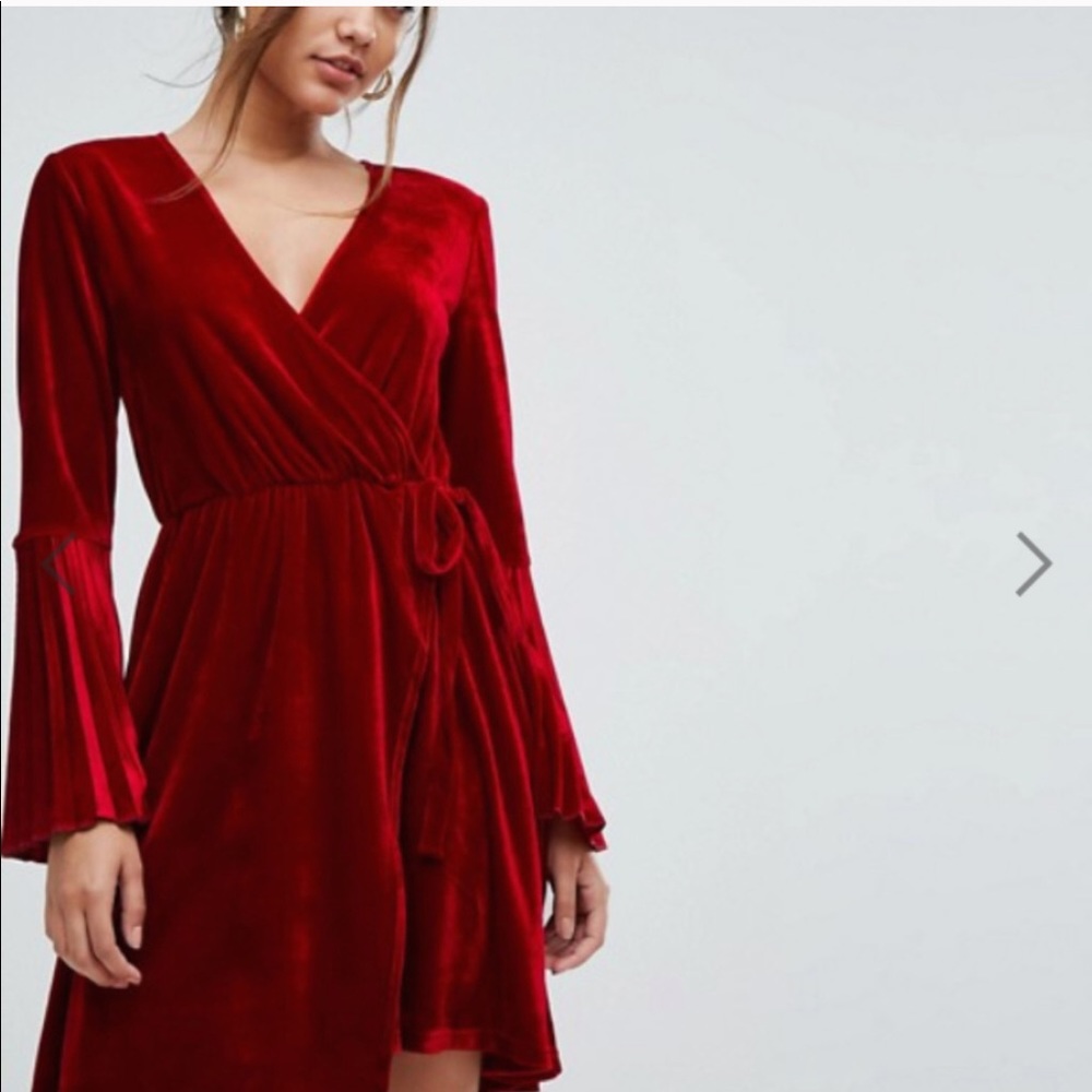 Aeryne Velvet Red Mini Wrap Dress